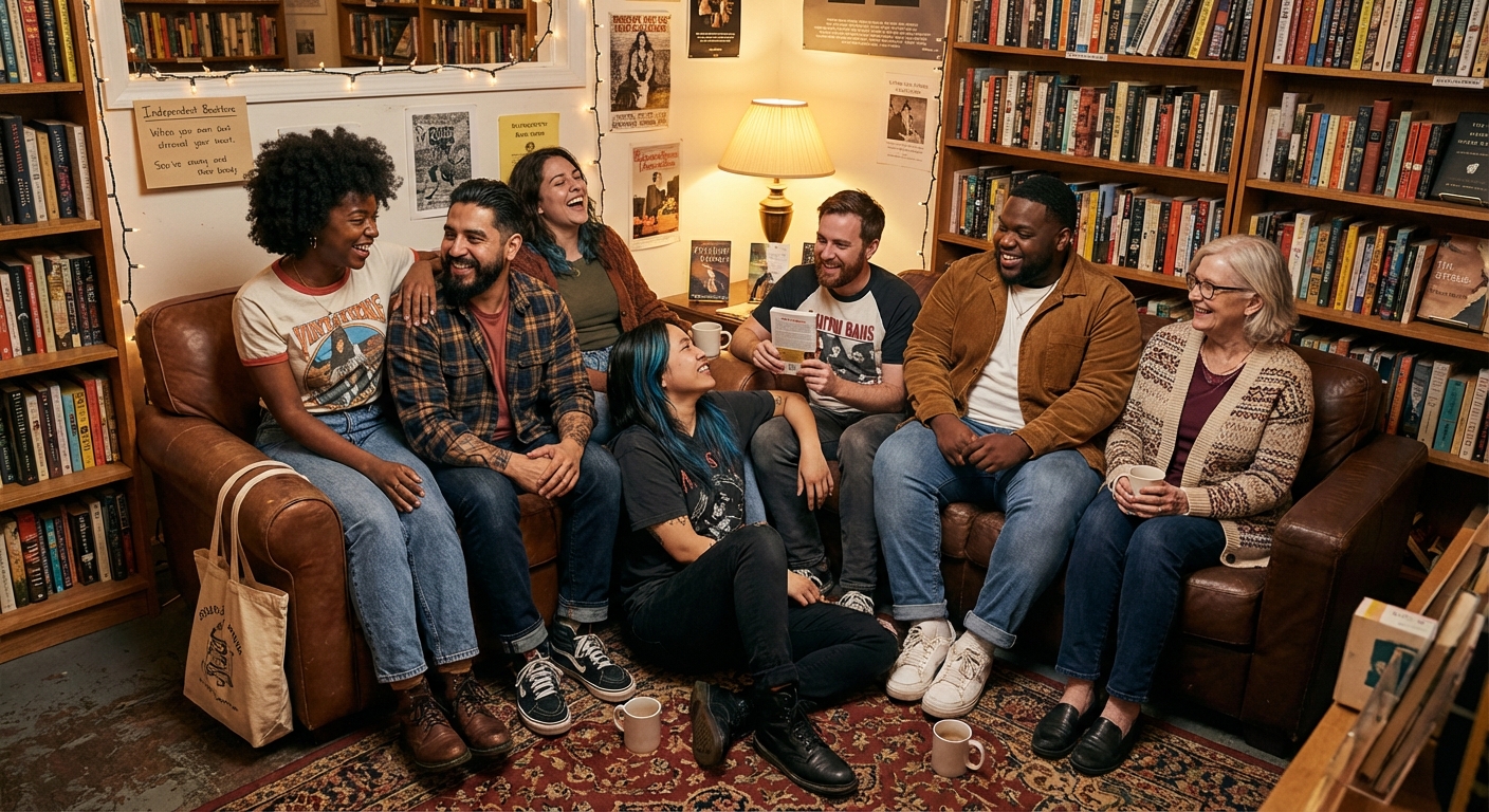 Community gathering at an independent bookstore