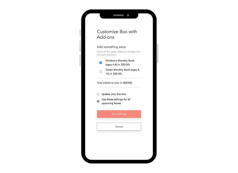 Sample tiers for a subscription membership on Withfriends